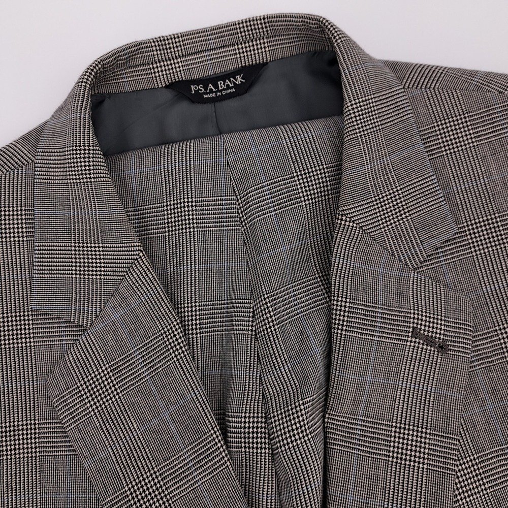 Jos A Bank Signature Collection Suit Mens 50R 42x29 Wool Gray Glen Plaid Cuffed